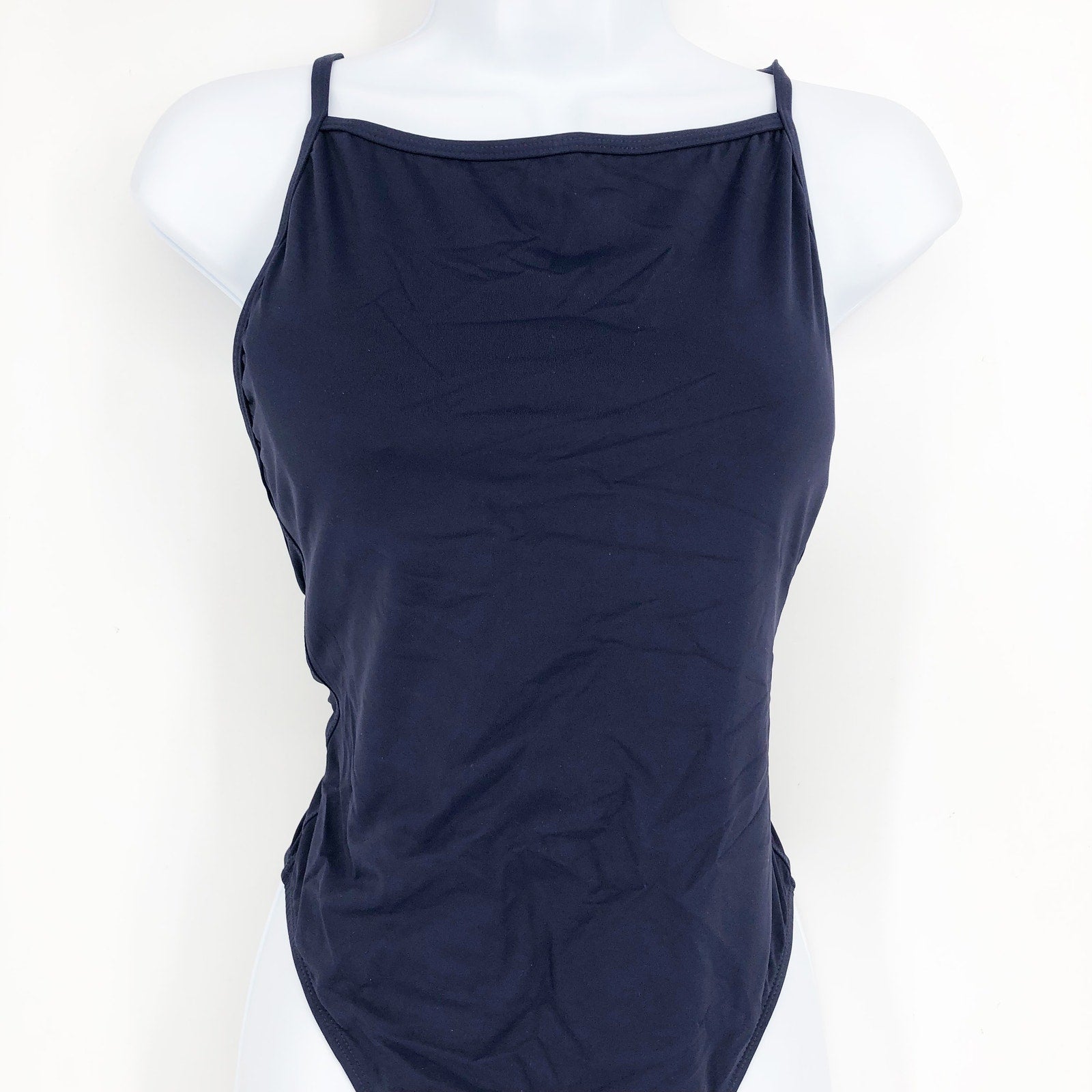 ANDIE SWIM Paloma One Piece Swimsuit Medium Tall 8-10 Navy Blue High Neck NWT