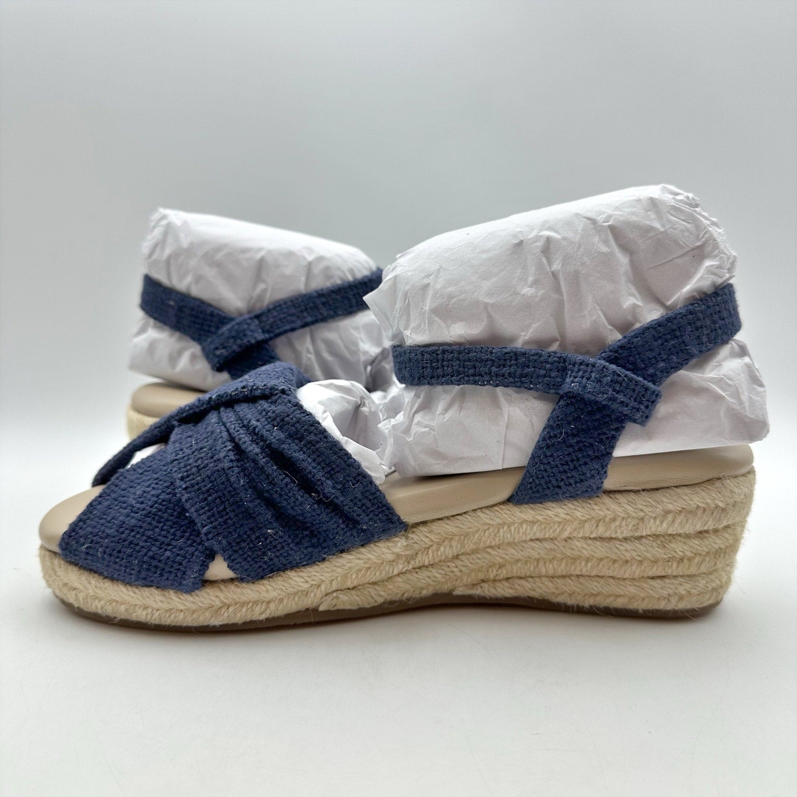 Coldwater Creek Callie Espadrille Sandals Size 6.5 Navy Blue Walk With Me NWOB
