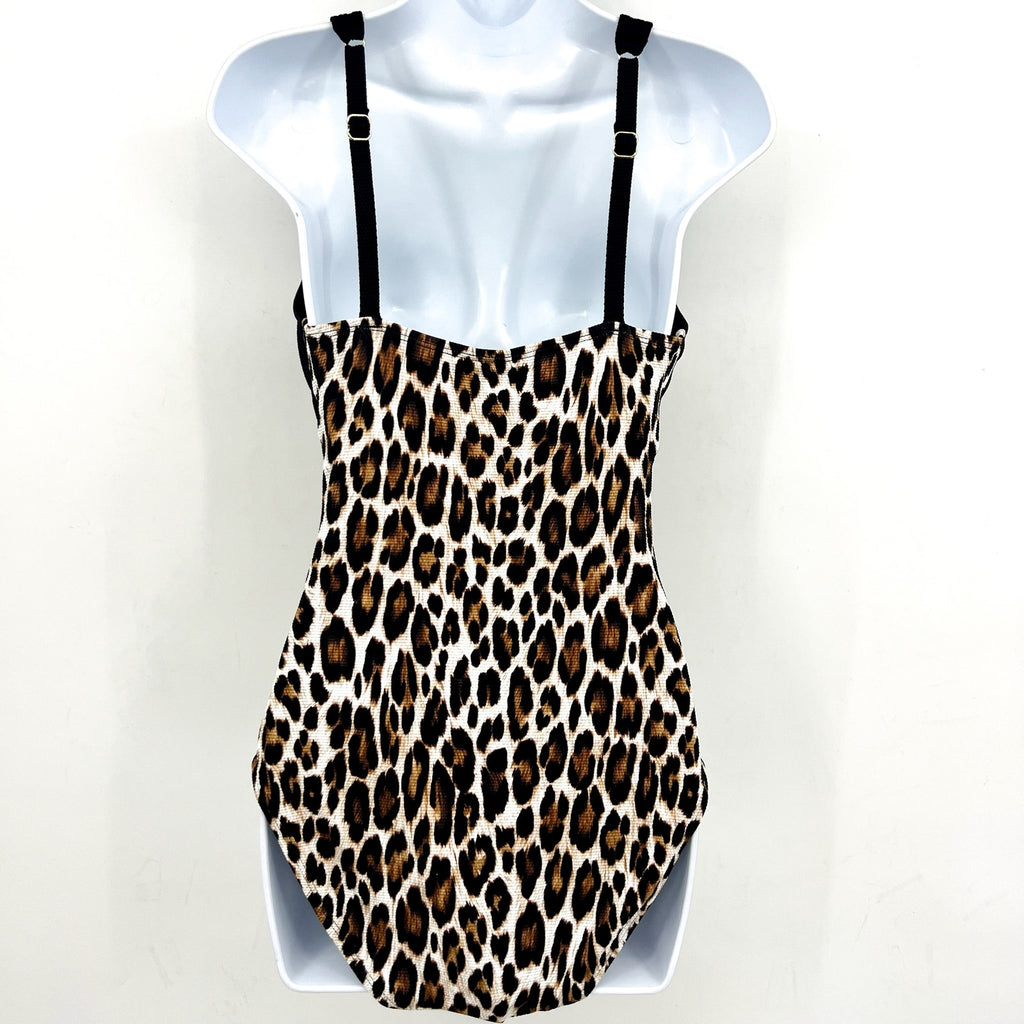 TOMMY BAHAMA Women's Island Cays Leopard One-Piece Swimsuit Size 8 Black Tan NWT