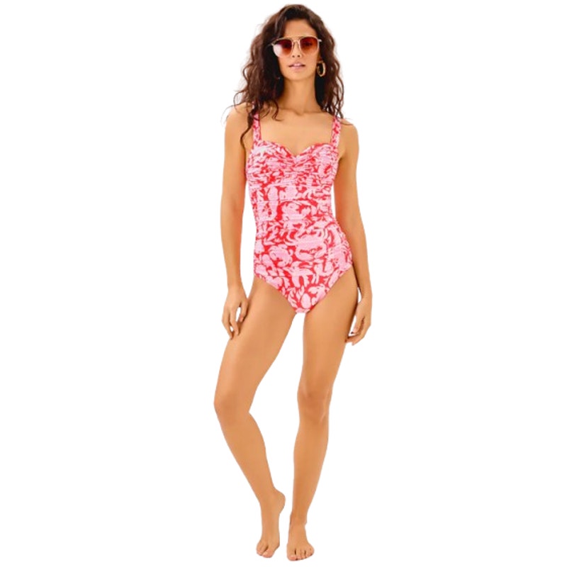 LILLY PULITZER Womens Solaria One Piece Swimsuit Size 4 Pink Cane Coral Crab NWT
