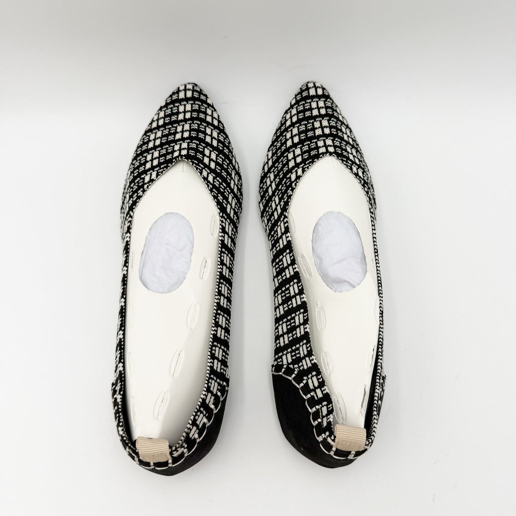 MIA Womens Lissy Fly Ballet Flats Size 6.5 M Black White Plaid Knit NWOB