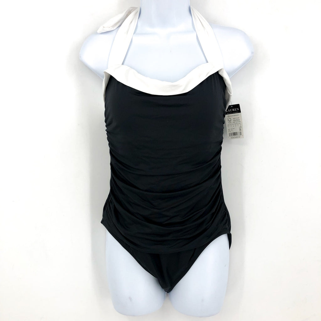 LAUREN RALPH LAUREN Bel Air Bandeau One-Piece Swimsuit Size 12 Black White NWT