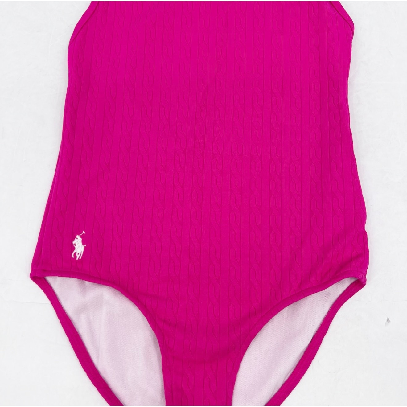 POLO RALPH LAUREN Girl's Jacquard One-Piece Swimsuit Size 7 Pink Stretch NWT