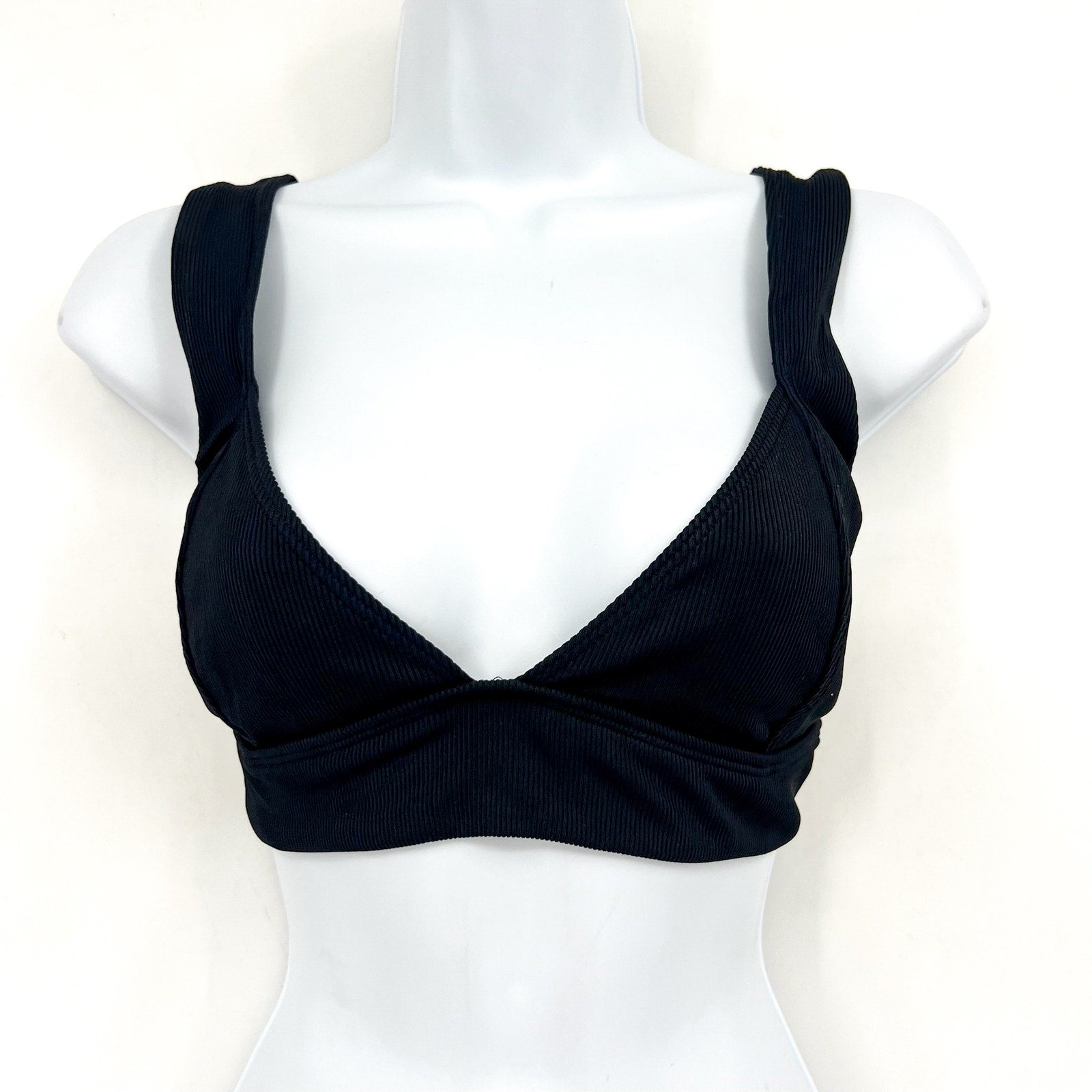 L*SPACE Women's Hailey Rib Bikini Top XL Black Sweetheart Neck NWT
