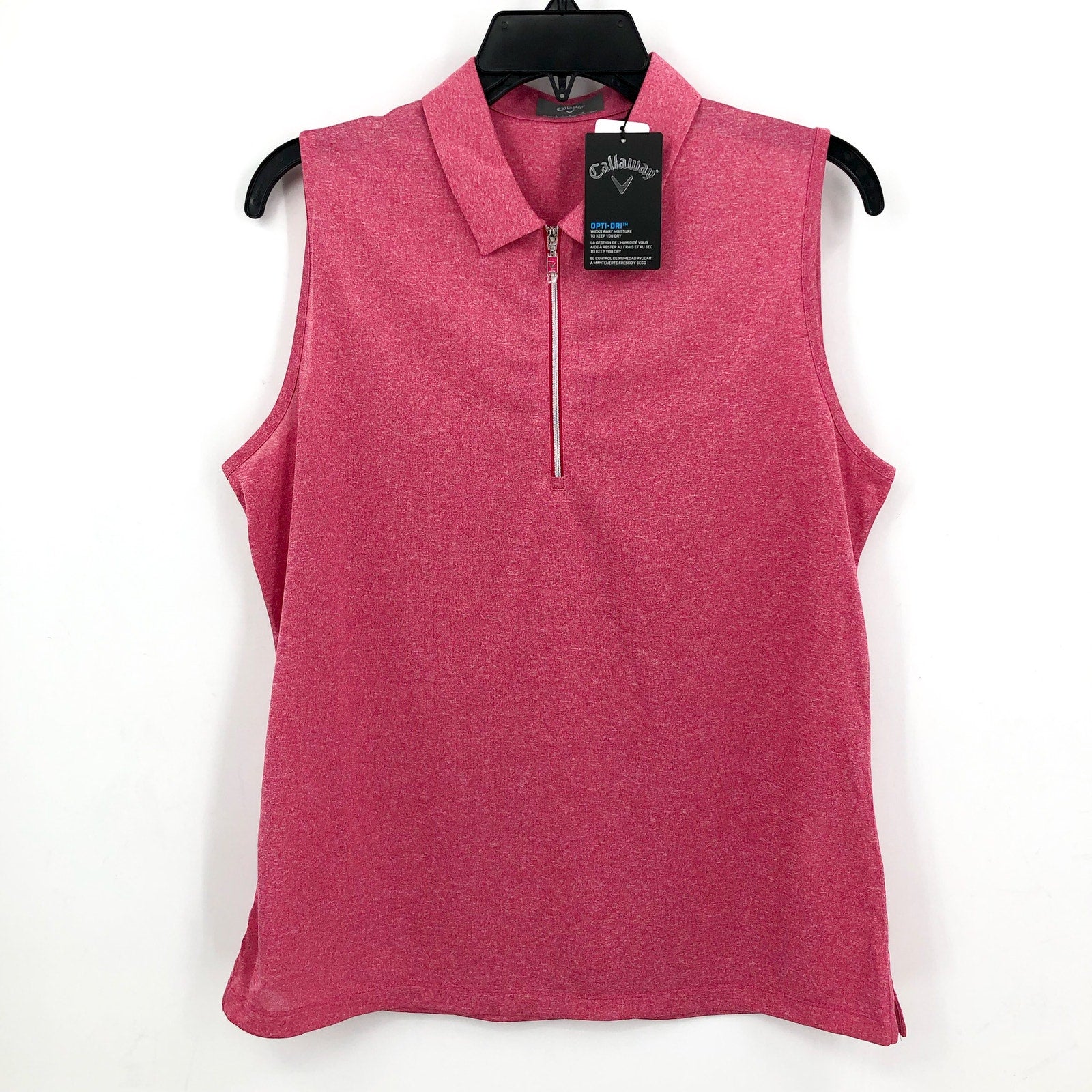 CALLAWAY Womens Sleeveless Polo Shirt Large Pink Peacock 1/4 Zip Golf NWT