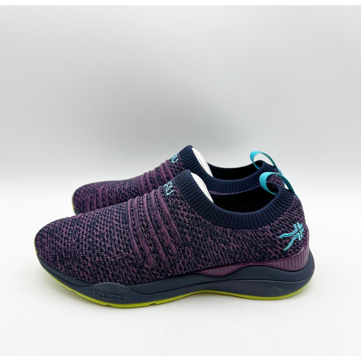 Kuru Womens Stride Slip On Sneakers Size 5 WIDE EU 35 Purple Blue Knit NWOB