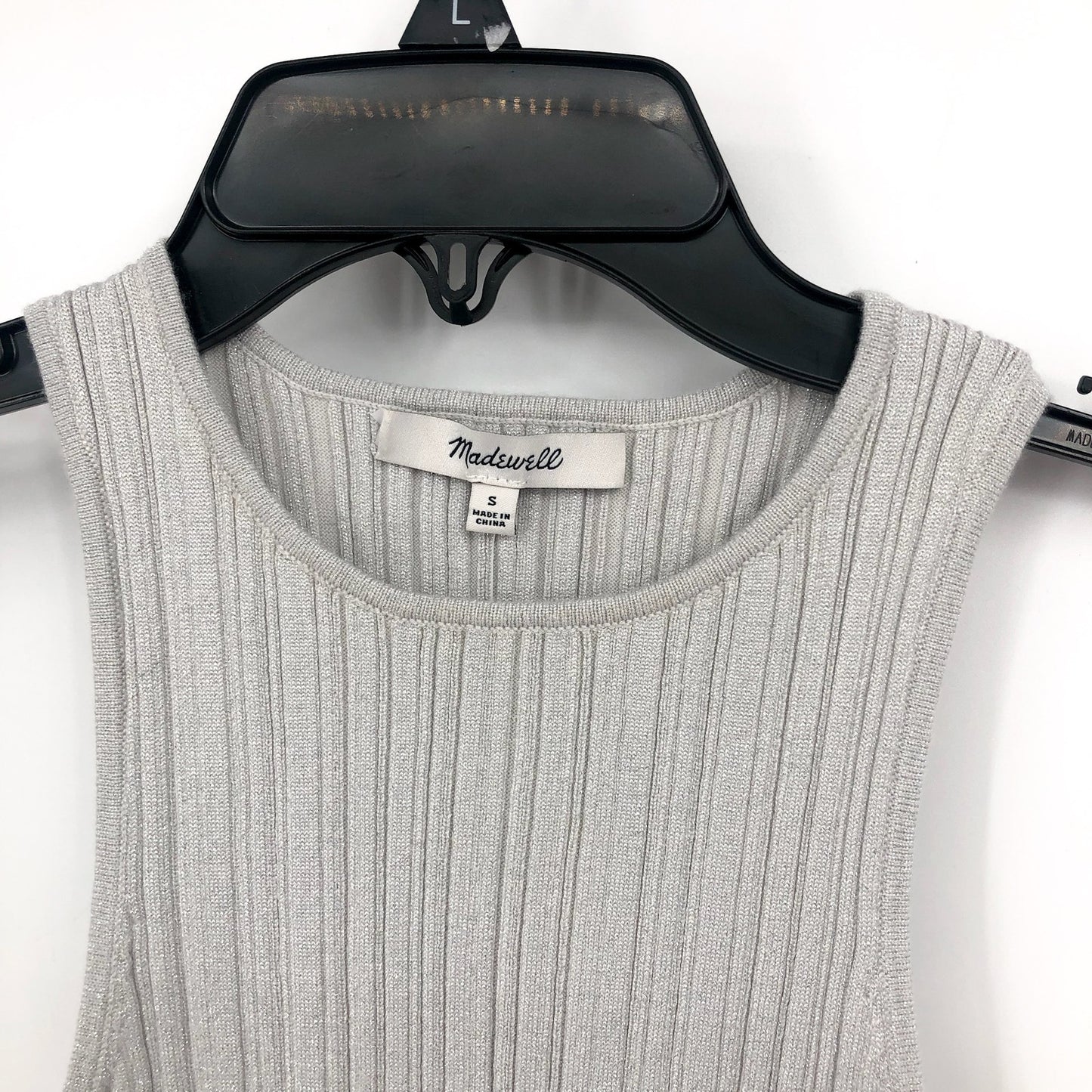 MADEWELL Signature Shimmer Cutaway Sweater Tank Small Silver Vapor Knit NWT