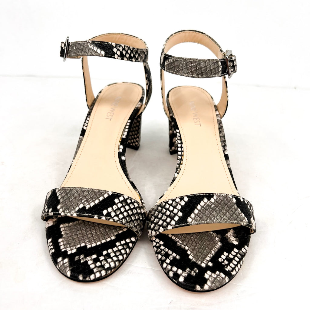 NINE WEST Womens Pixel 3 Heeled Sandals Size 8.5M Grey Snake NIB