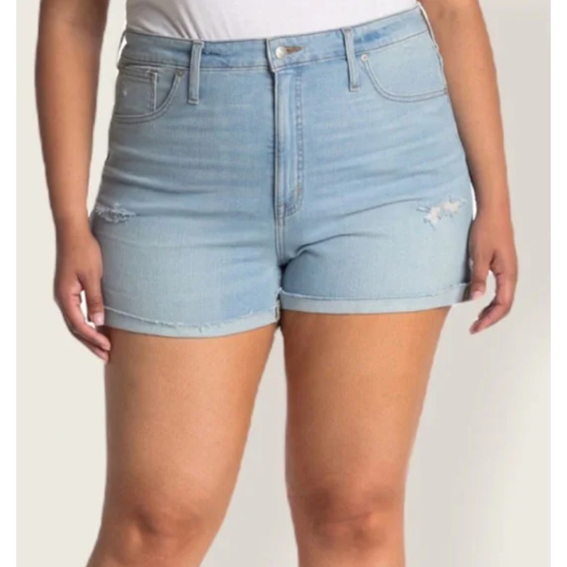 MADEWELL High Rise Denim Rolled Hem Shorts Size 37 Blue Ainger Stretch M6236 NWT