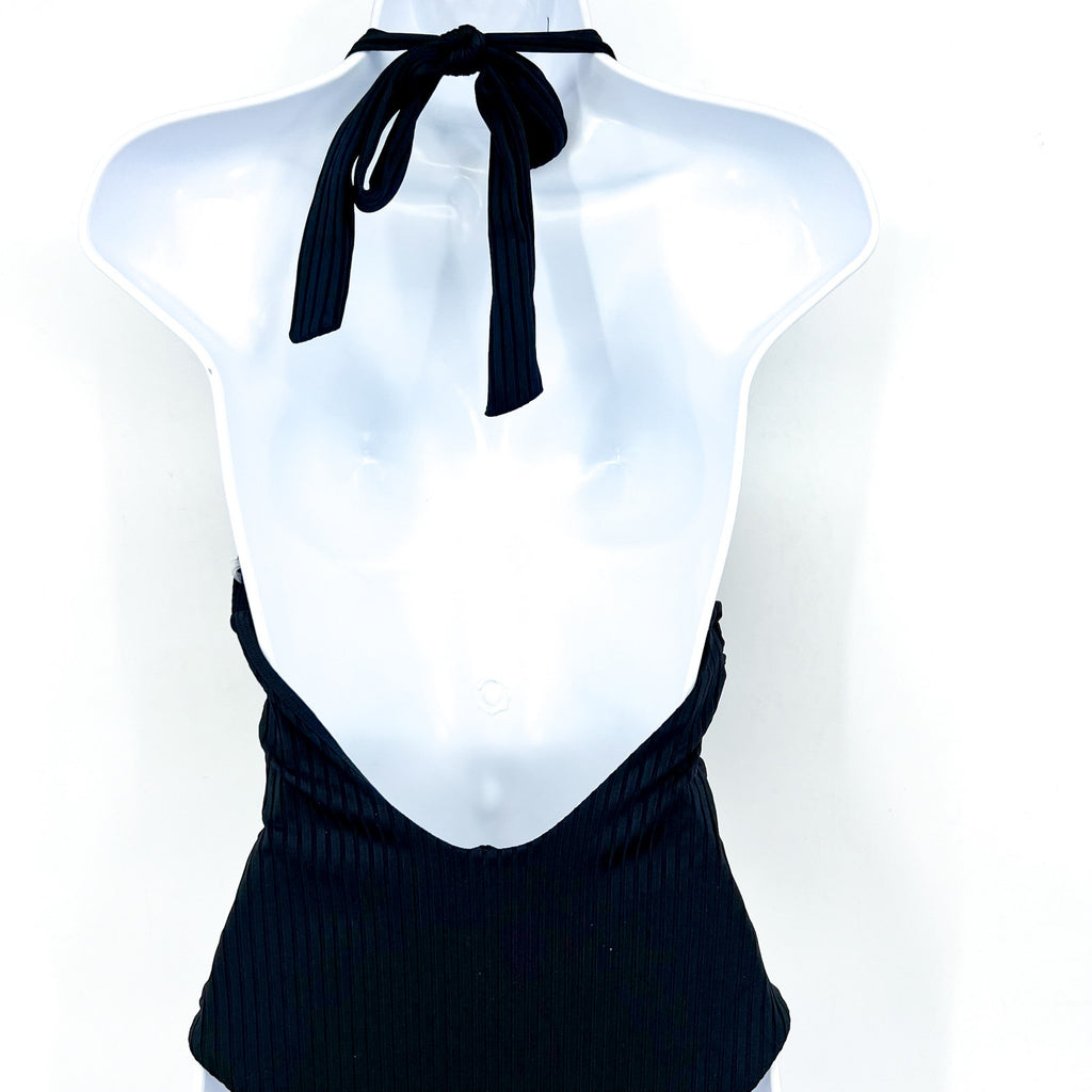 L*SPACE Women's Coast to Coast Deep-V One-Piece Swimsuit Medium Black NWT