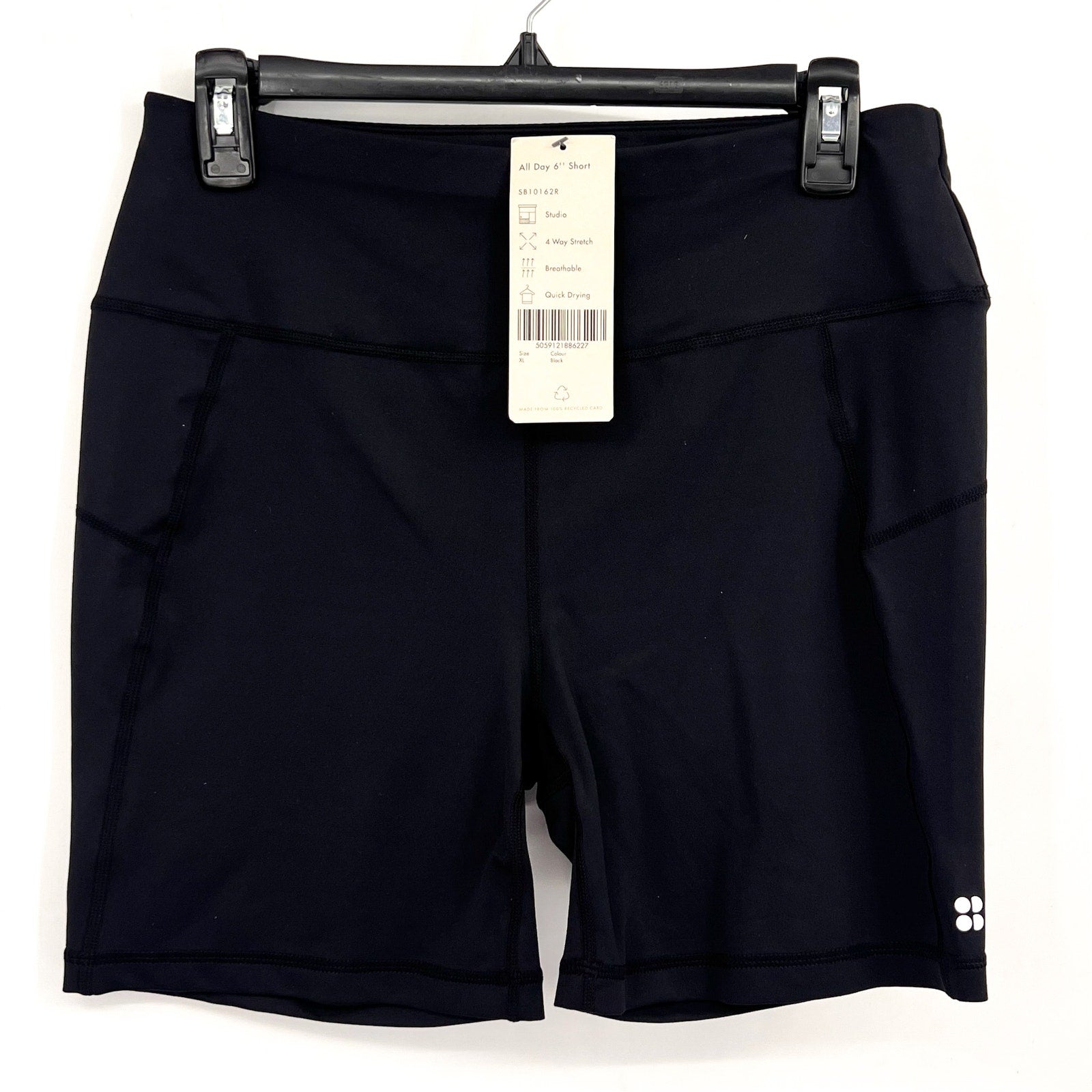 SWEATY BETTY Women's All Day 6" Shorts XL Black Athletic Stretch NWT