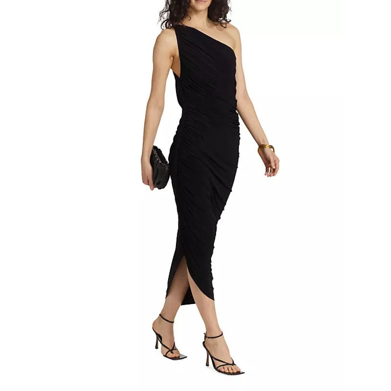 NORMA KAMALI Women's One Shoulder Diana Gown Medium Black Asymmetric NWT