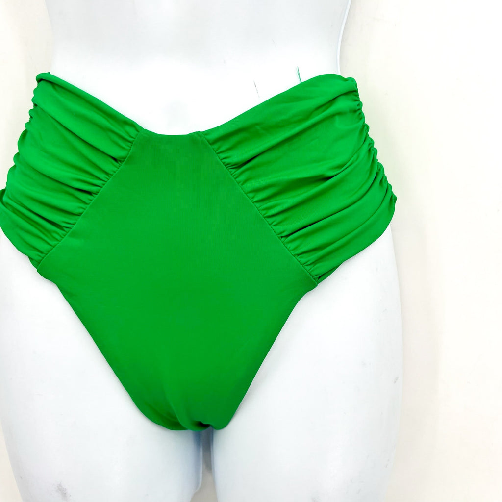 BECCA Women's Color Code French Cut Bikini Bottom XS Emerald Green Shirred NWOT