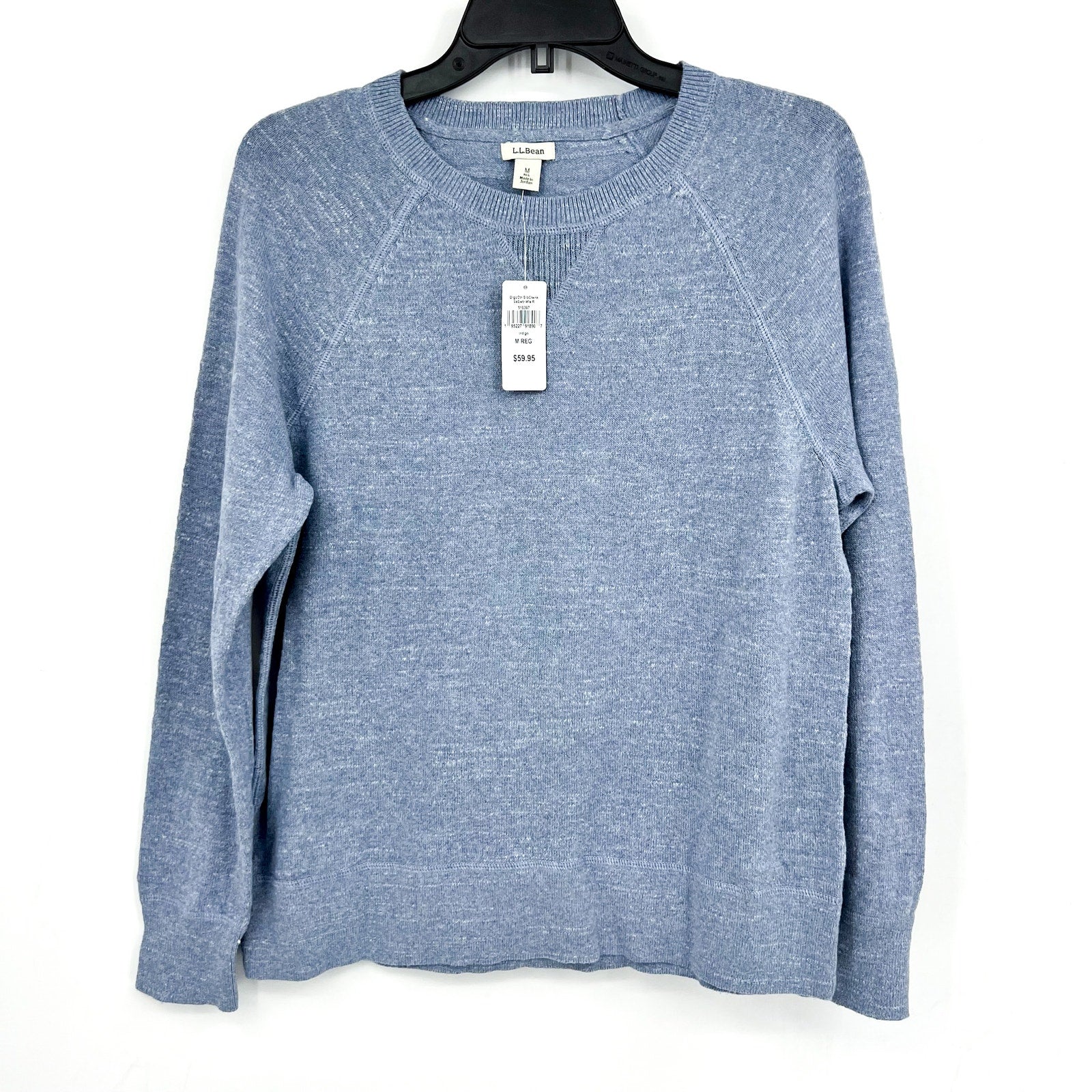 L.L BEAN Womens Slub Sweatshirt Sweater Medium Blue Indigo Organic Cotton NWT
