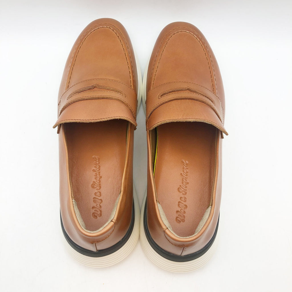 Wolf & Shepherd Crossover Loafer Slip On Mens 6 Womens 7.5 Tan Leather NIB