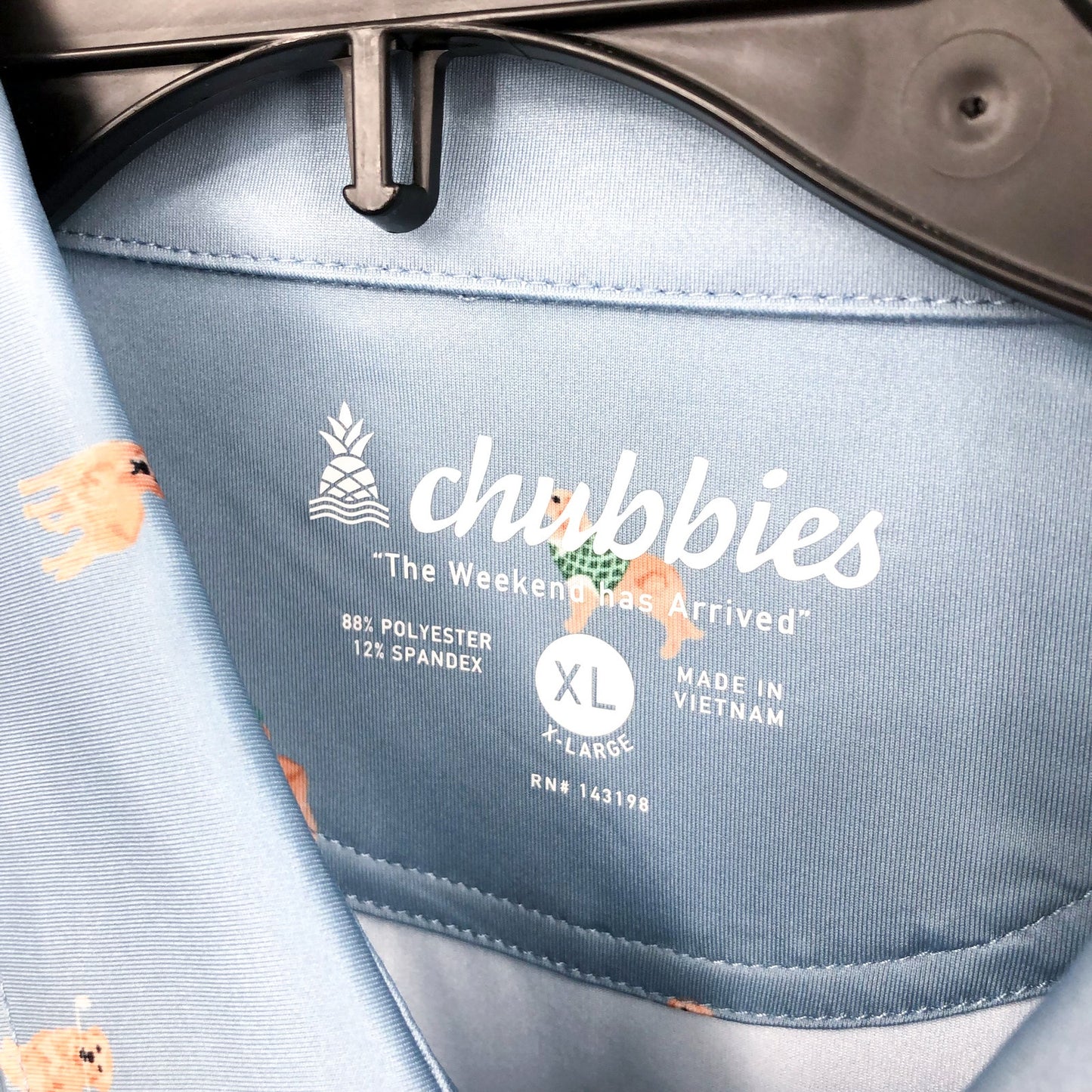 CHUBBIES Mens Performance Polo XL Light Blue Barkin' Up The Wrong Tree Print NWT