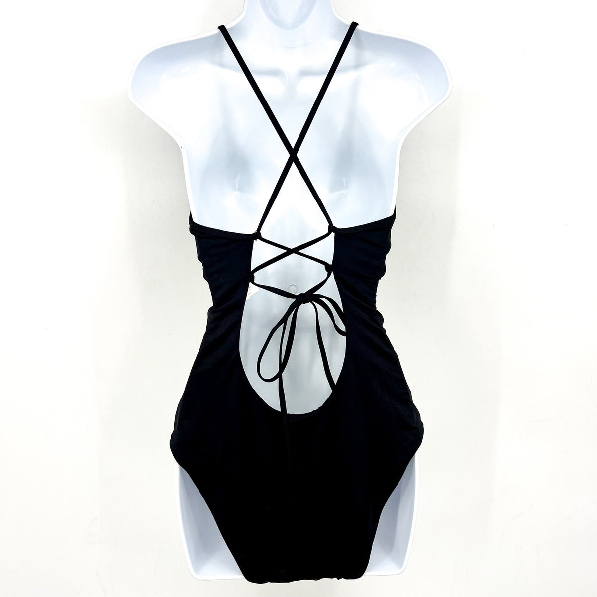 BECCA Colette Clare Plunge One Piece Swimsuit Medium Black Crochet Flower NWT