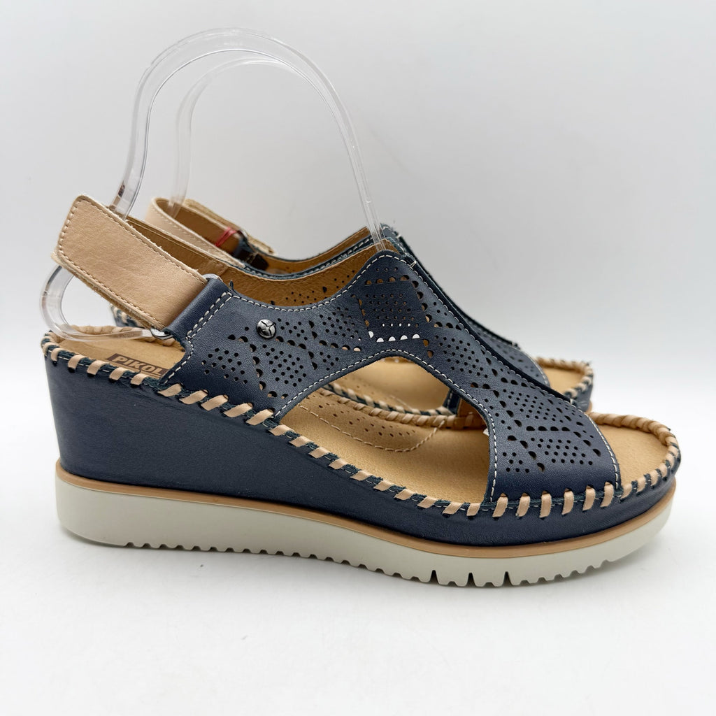 Pikolinos Womens Aguadulce Wedge Sandals EU 37 US 7 Blue Leather NWOB