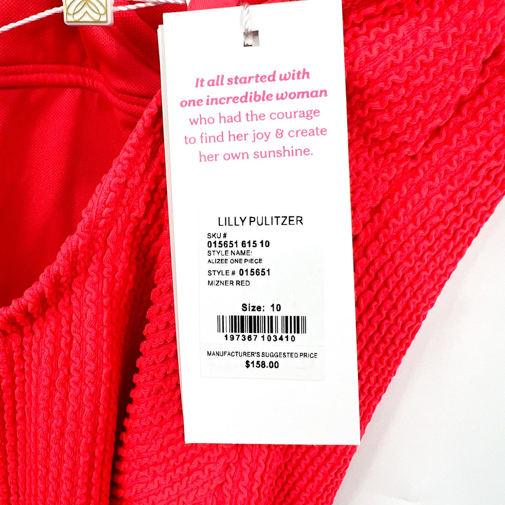 LILLY PULITZER Womens Alizee Crinkled One-Piece Swimsuit Size 10 Mizner Red NWT