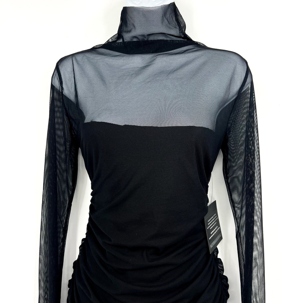 NORMA KAMALI Turtleneck Pickleball Dress Medium FR 38 Black Mesh Long Sleeve NWT