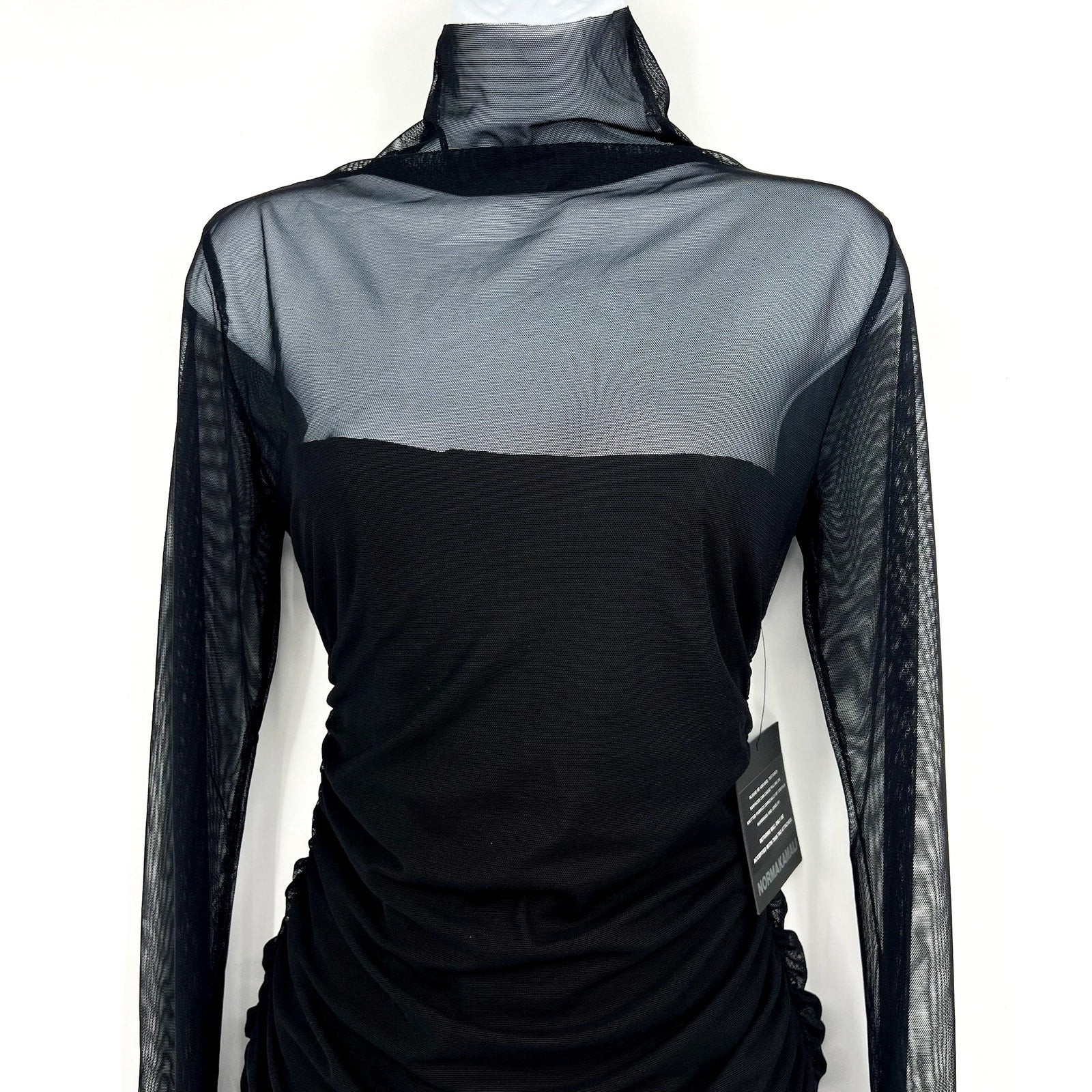 NORMA KAMALI Turtleneck Pickleball Dress Medium FR 38 Black Mesh Long Sleeve NWT