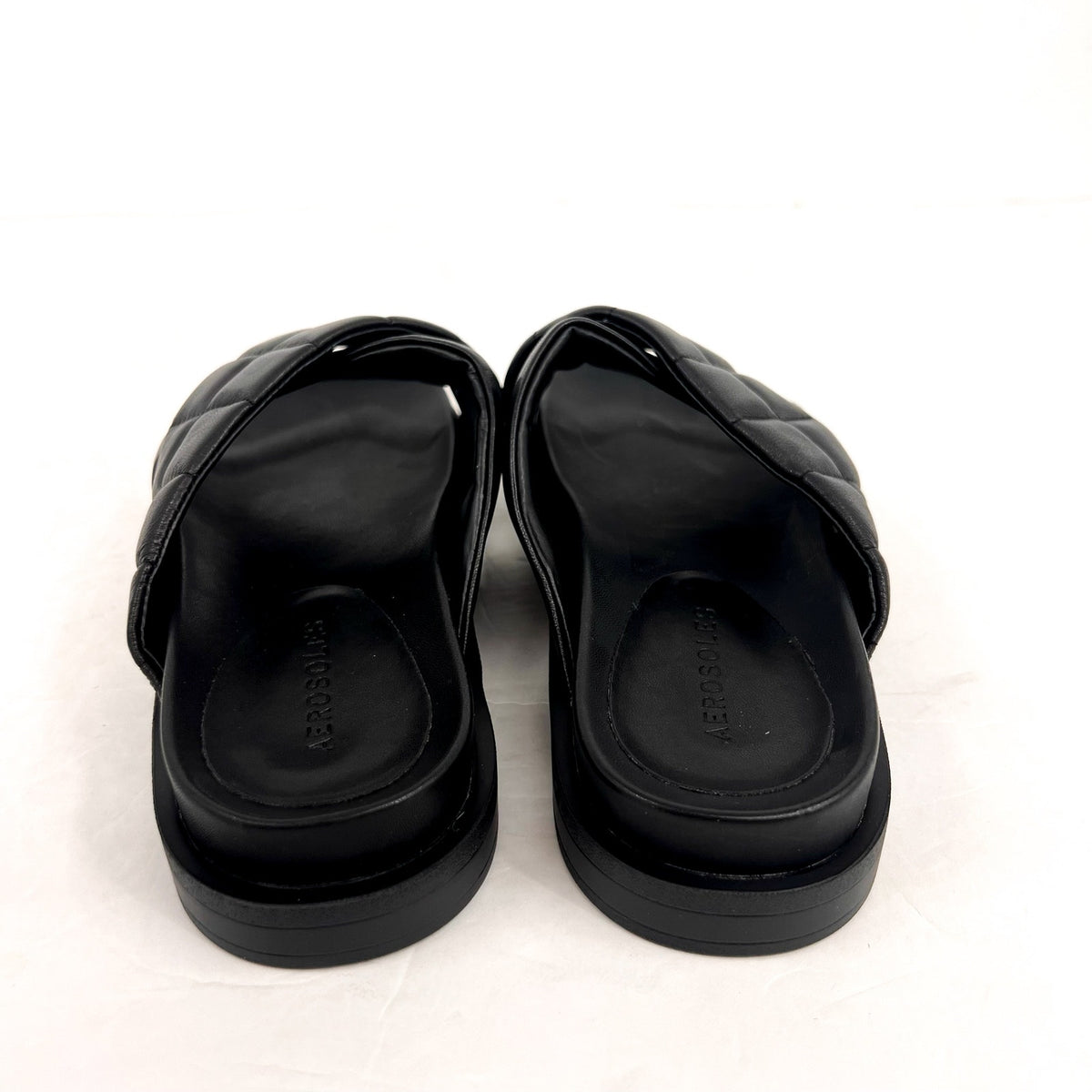 AEROSOLES Women's Lina Slide Sandals Size 6.5M Black Leather Lightweight NWOB