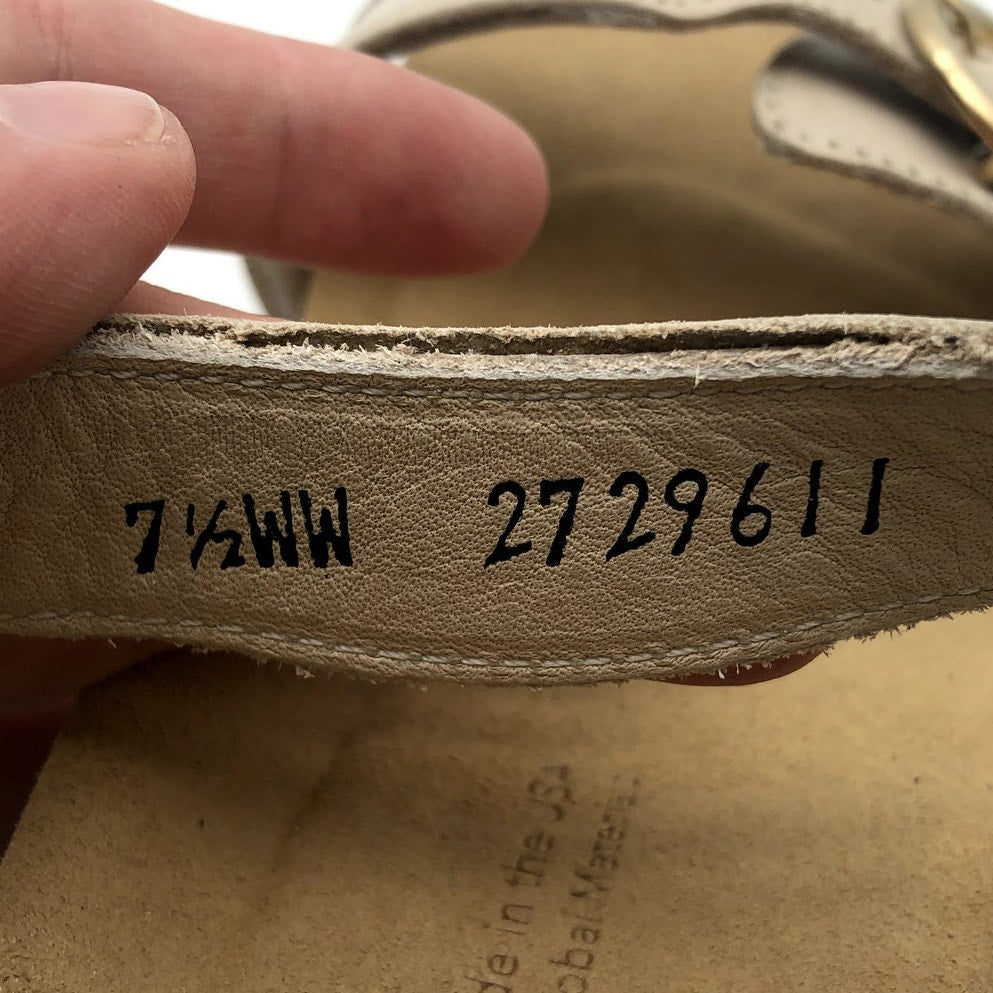 SAS Womens Seight Wedge Sandal Size 7.5WW Gold Beige Leather NIB