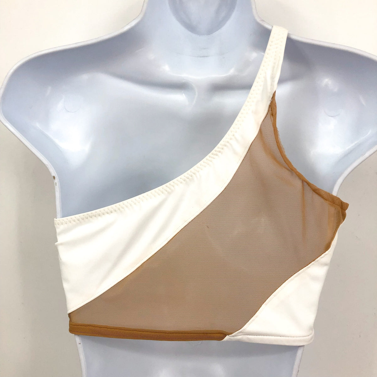 NORMA KAMALI Women's Snake Mesh Bikini Top Large White Nude One Shoulder