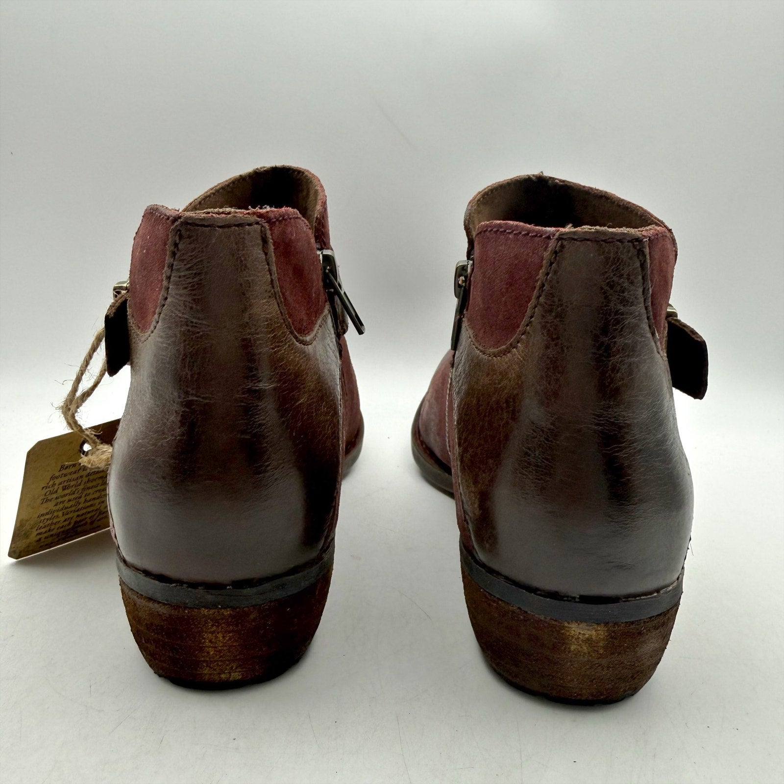 Born Womens Kati Ankle Booties US 8.5 M Burgundy Red Brown Leather NWOB