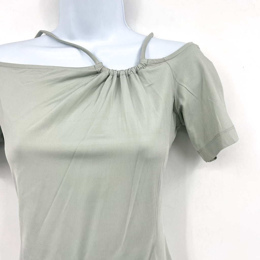 REISS Womens Cierra Strappy Off-Shoulder Short Sleeve Top Large Light Green NWOT