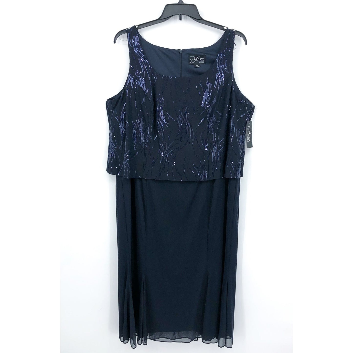 ALEX EVENINGS Chiffon & Sequin Dress & Jacket Set 18W Navy Blue Formal NWT