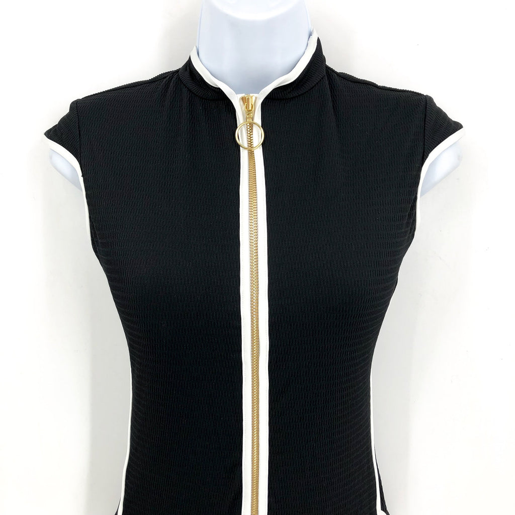 SEAFOLLY Women's Beach Bound One Piece Swimsuit Size 4 Black Zip Cap Sleeve NWT