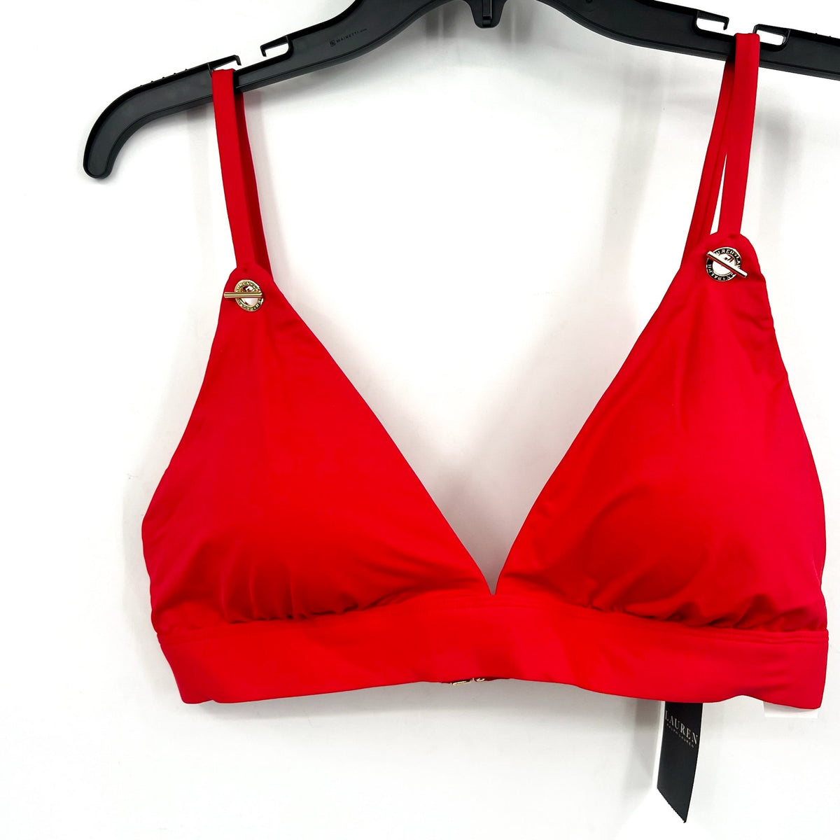 LAUREN RALPH Toggle V Neck Bikini Top Size 12 Red LAUREN Beach Club Solids NWT