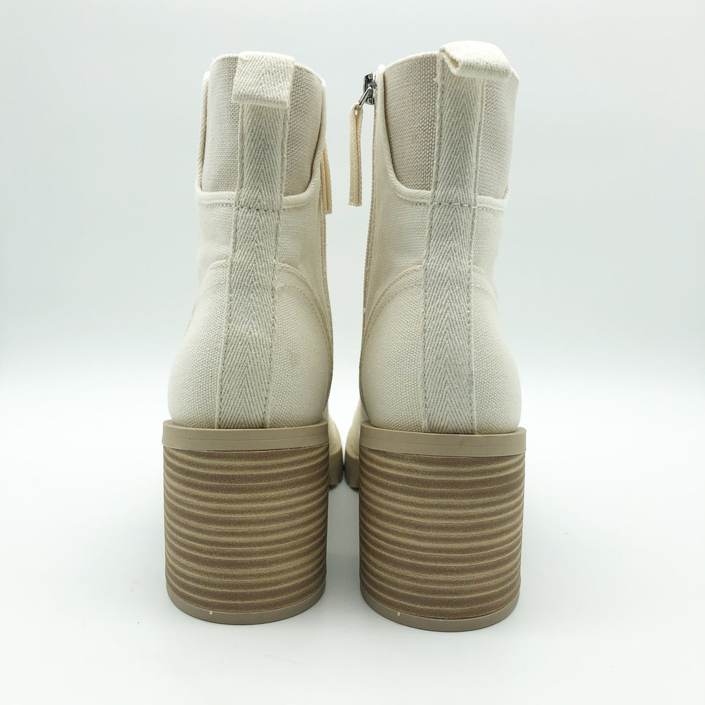 Dolce Vita Womens Combat Boots Size 8.5 Stacked Heel Off White Canvas NWOB