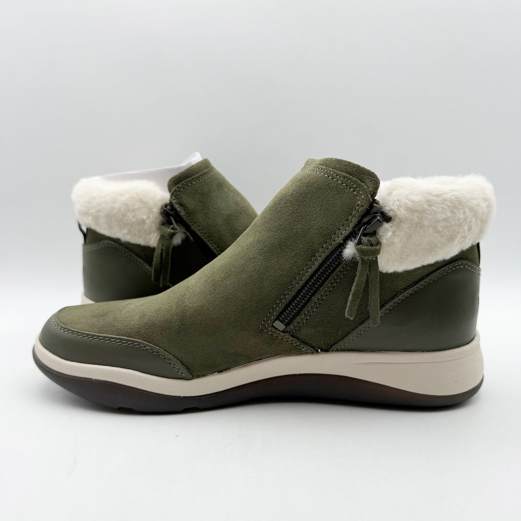 Vionic Womens Norwood Ankle Booties US 8 M Olive Green Suede Water Repellent NIB