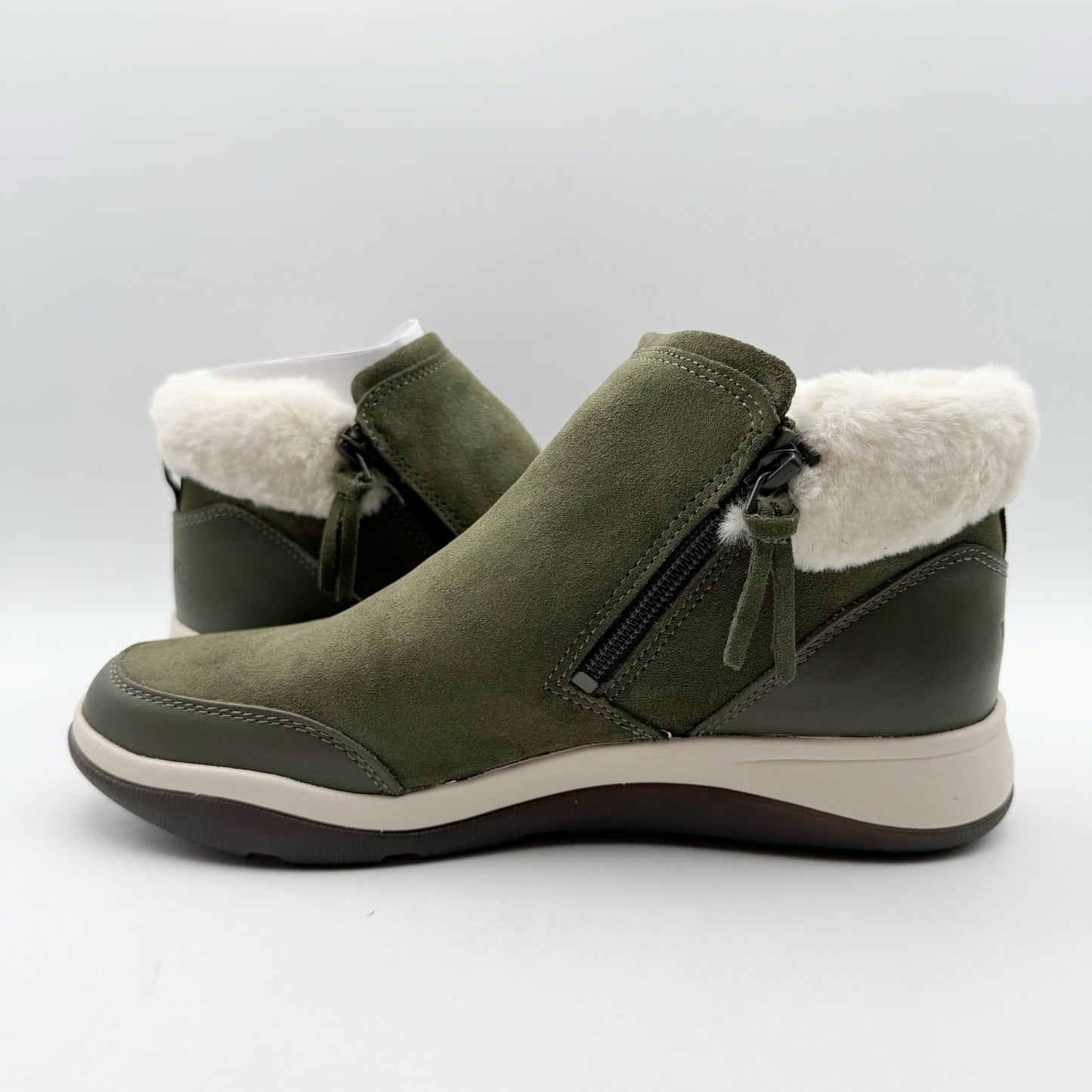 Vionic Womens Norwood Ankle Booties US 8 M Olive Green Suede Water Repellent NIB