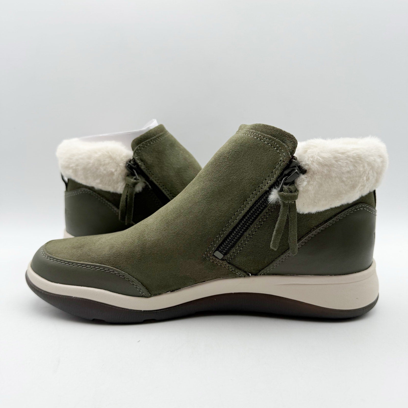 Vionic Womens Norwood Ankle Booties US 8 M Olive Green Suede Water Repellent NIB