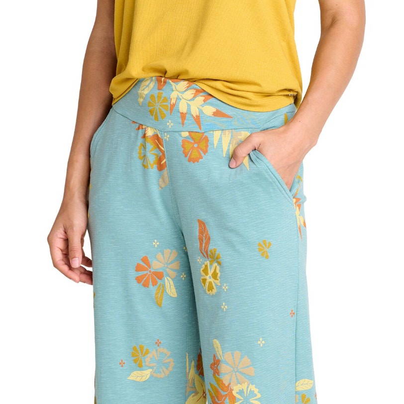 TOAD & CO Women's Chaka Wide Leg Pants Medium Mineral Blue Floral Print NWT