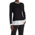 ADRIANNA PAPELL Women's Ruffle Neck Twofer Sweater Small Black Long Sleeve NWOT
