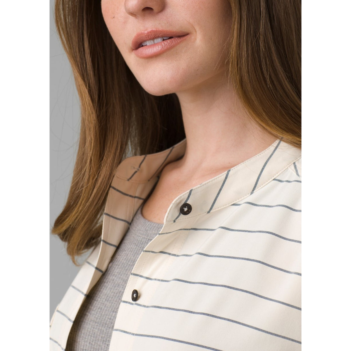 PRANA Womens Railay Tunic Top XL White Stripe Long Sleeve Button Up UPF 50+ NWT