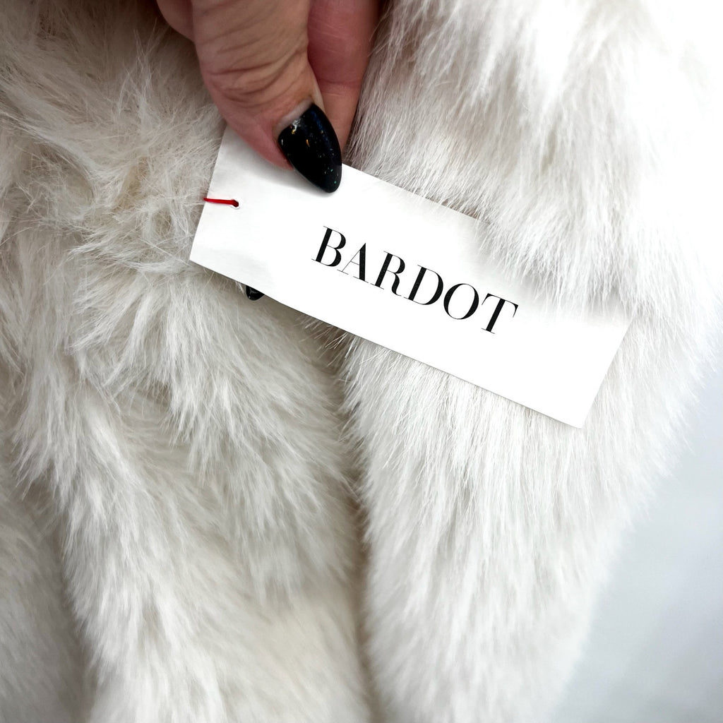 Bardot Womens Callan Faux Fur Jacket Large White Hooded NWT