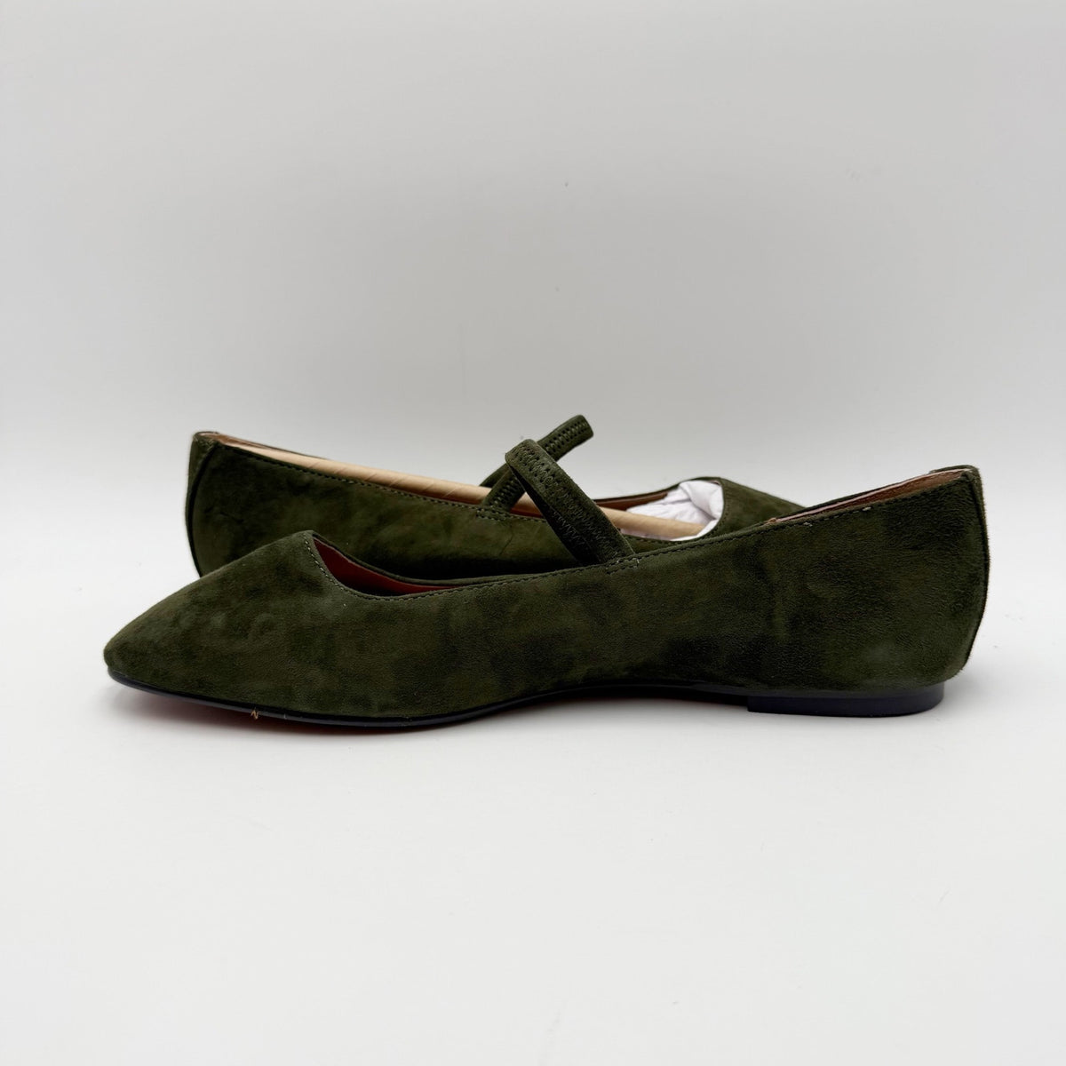Madewell Womens Greta Elastic Mary Jane Flats Size 7.5 M Loden Green Suede NIB