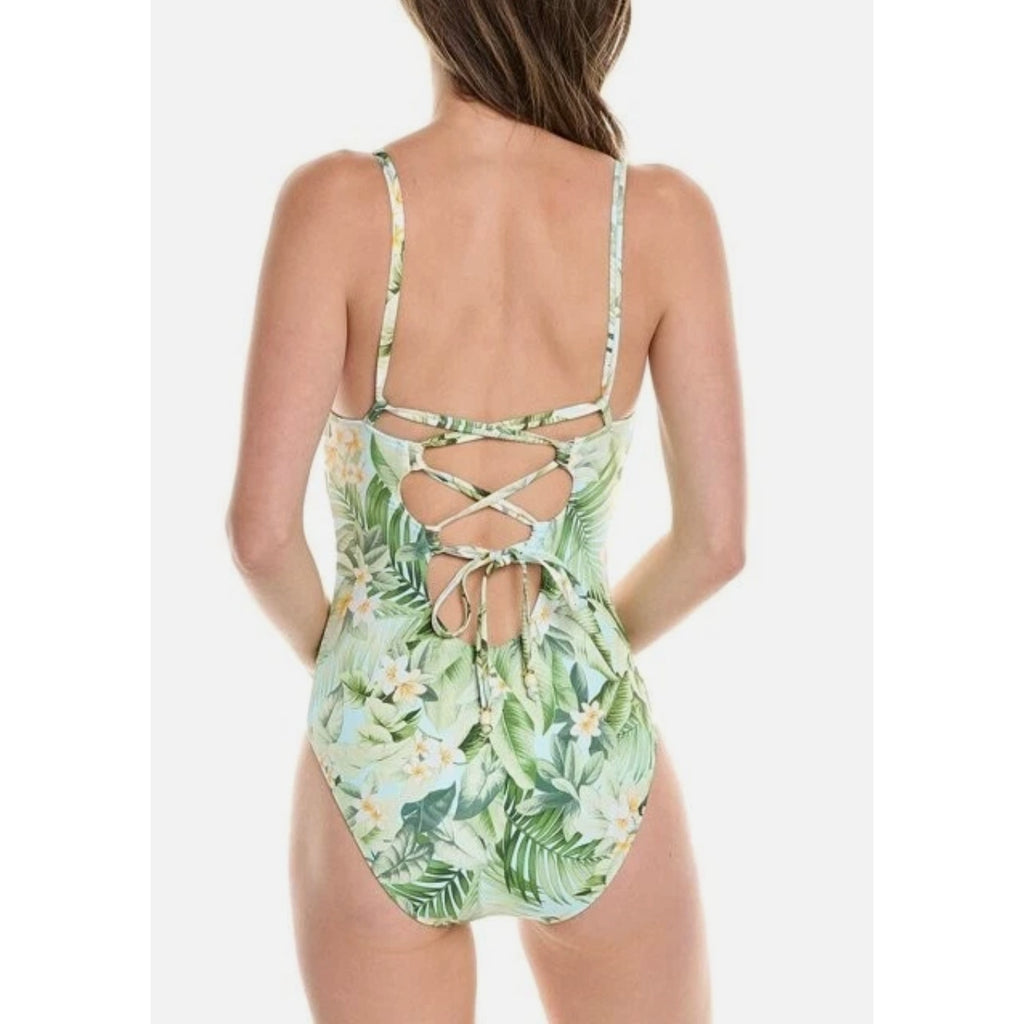 TOMMY BAHAMA Paradise Frond Reversible One-Piece Swimsuit Size 4 Green White NWT