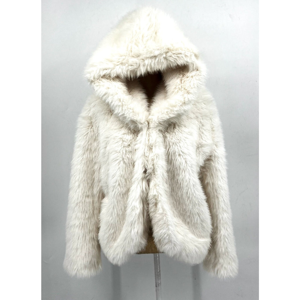 Bardot Womens Callan Faux Fur Jacket Large White Hooded NWT