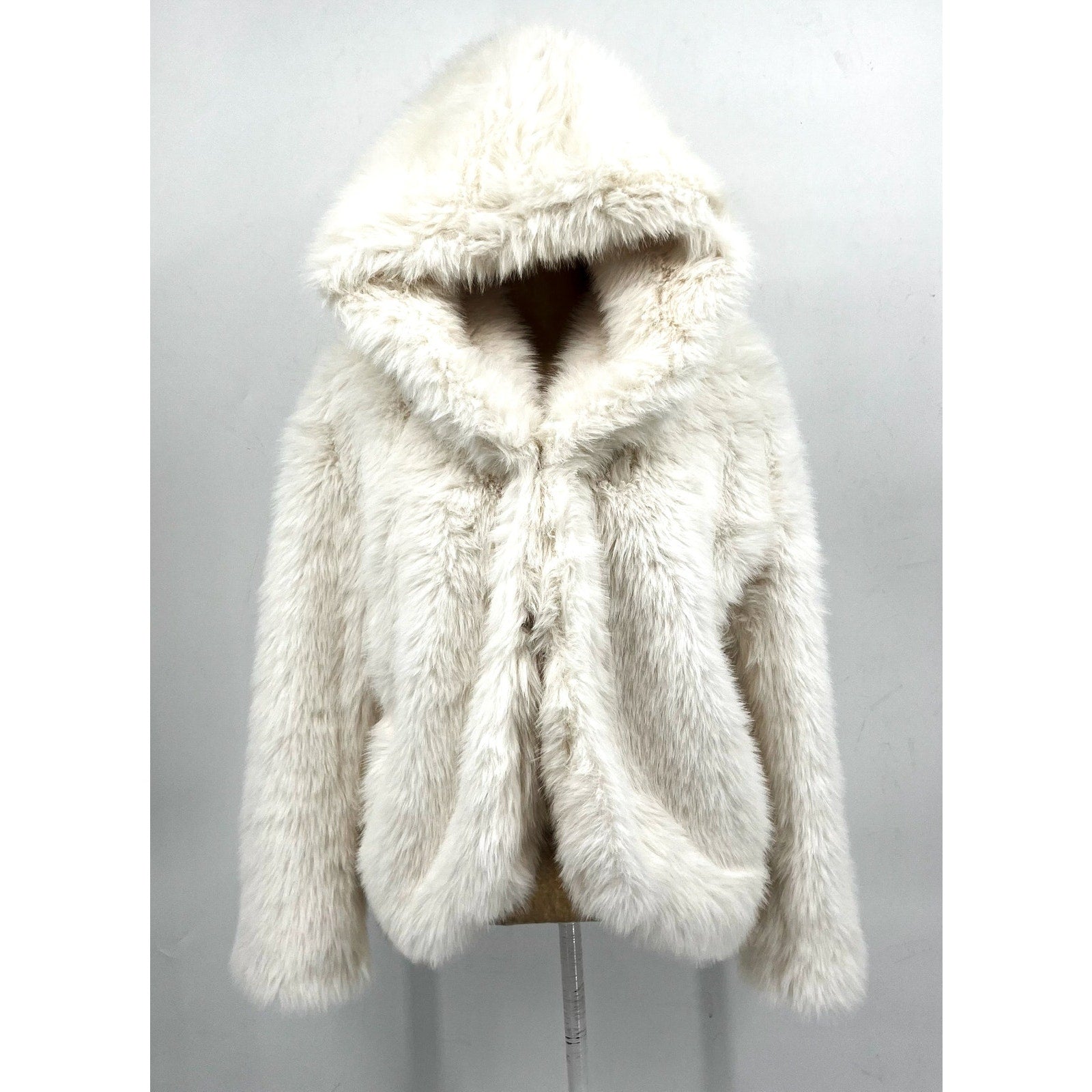 Bardot Womens Callan Faux Fur Jacket Large White Hooded NWT