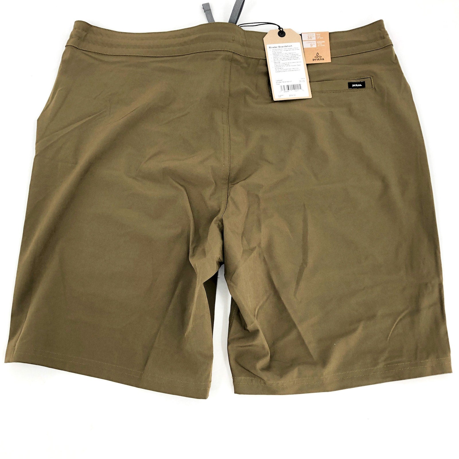 PRANA Men's Riveter Board Shorts Size 36 Peat Green 9" Inseam UPF 50+ NWT