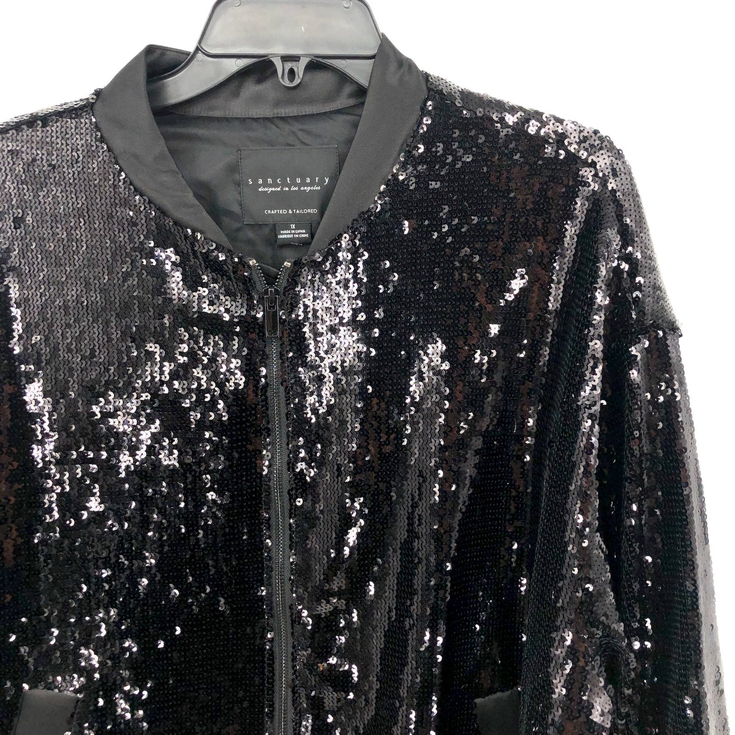 SANCTUARY Women's Sloan Sequined Bomber Jacket Black 1X