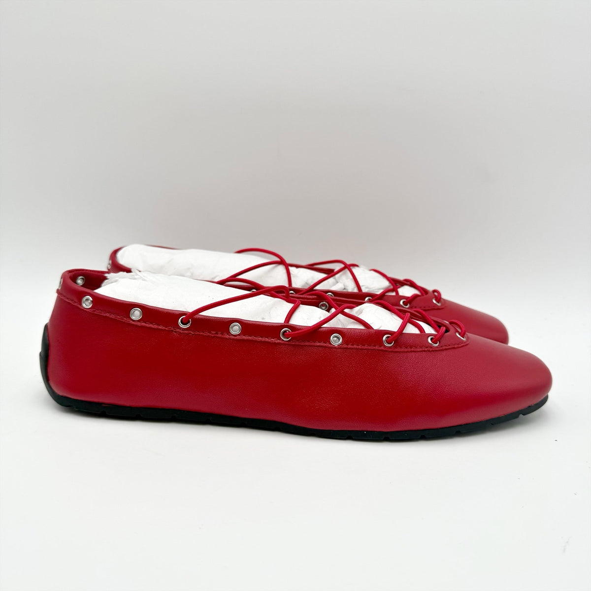 Steve Madden Womens Pointe Flats Size 8 M Red Leather Lace-Up NIB