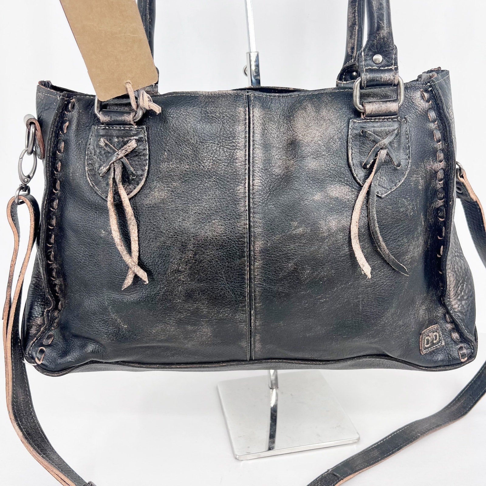 Bed Stu Rockababy Leather Shoulder Bag Washed Black Satchel Purse NWT