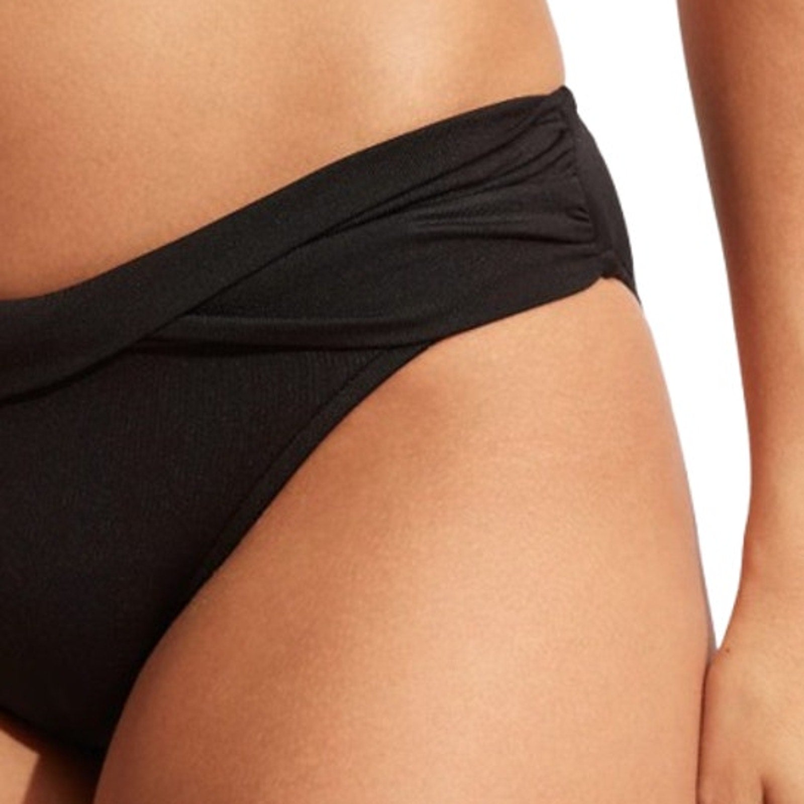SEAFOLLY Women's Twist Band Hipster Bikini Bottom Size 6 Black NWT